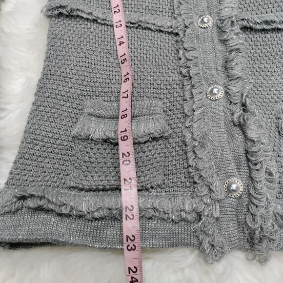 INC International Concepts Gray Silver Speckles Fringe Trim Knit Cardigan XL - Picture 11 of 12